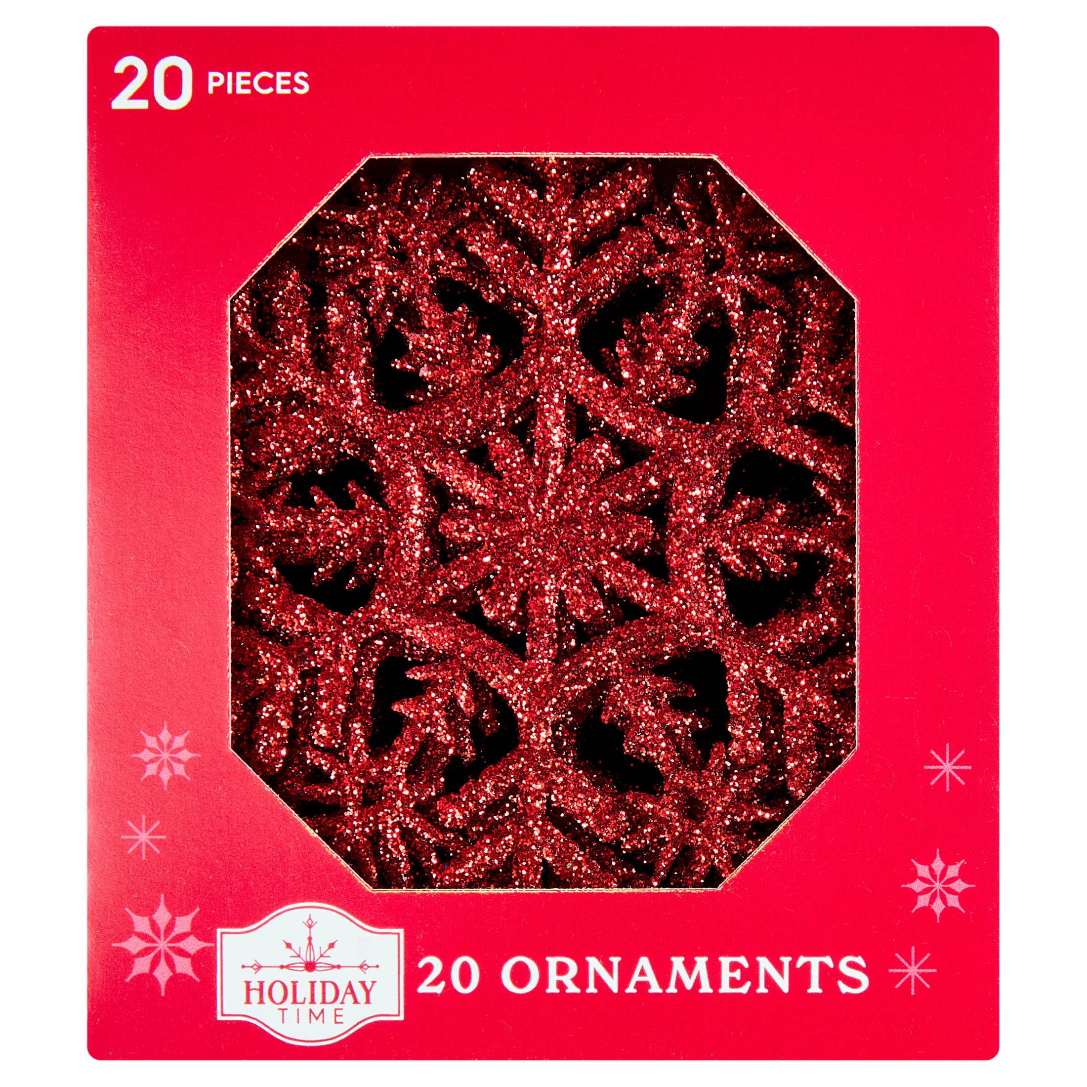 20-Count Red Glitter Snowflake Christmas Ornaments, 3.9", by Holiday Time