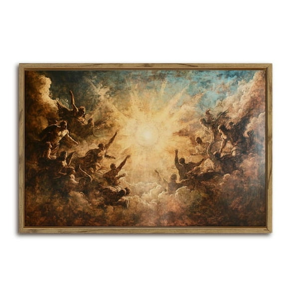 Angels In Celestial Light Horizontal Canvas Wall Art with Lightweight Foam Frame - Durable and Ready to Hang, Modern Decorative Print for Living Room, Bedroom, Or Office