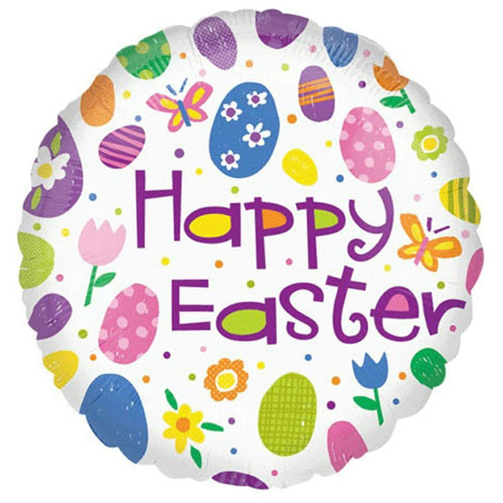 Anagram Happy Easter Eggs & Flowers 2-Sided Round Mylar 18