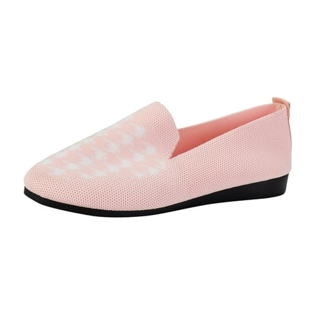 

ZIZOCWA Retro Fashion Slip On Mesh Casual Shoes for Women Breathable Houndstooth Printed Non-Slip Flat Casual Walking Shoes Lightweight Pink Size37