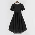 thumbnail image 7 of Womens Floral Maxi Dress - Short Sleeve Summer Boho Wedding Guest Dress Tie Waist Empire Waist Chiffon Modest Midi Dresses Black L, 7 of 7