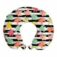 thumbnail image 1 of Autumn Travel Pillow Neck Rest, Striped Line Background Colored Maple Leafs Illustration Printed Composition, Memory Foam Traveling Accessory Airplane and Car, 12", Multicolor, by Ambesonne, 1 of 2