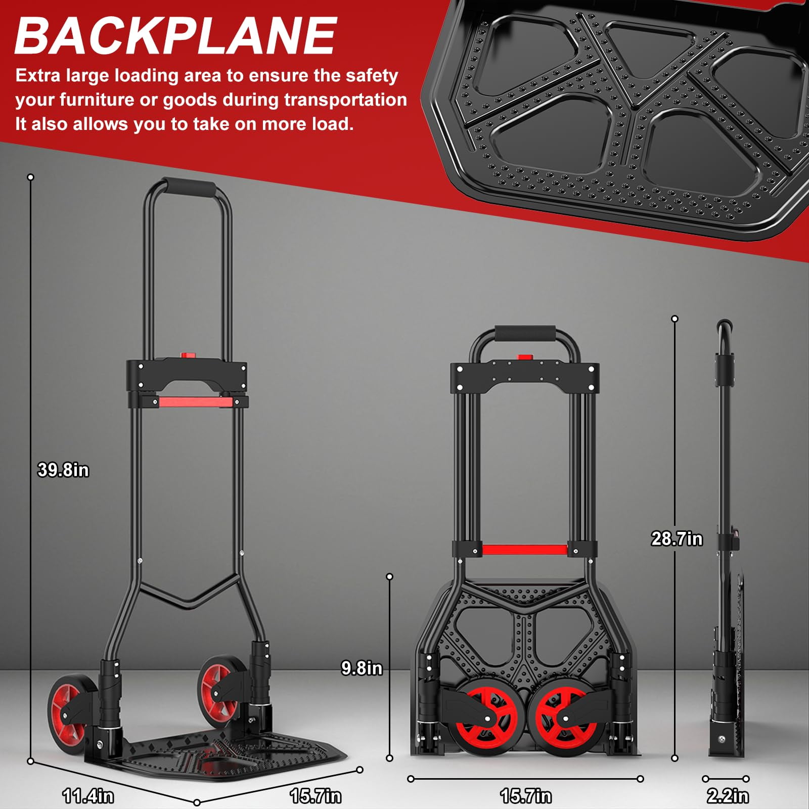 Yacona Heavy-Duty Folding Hand Truck, Foldable Dolly Cart with Wheels, 180 Lbs Capacity Steel Collapsible Luggage Cart, for Furniture Moving Travel Shopping Airport Office