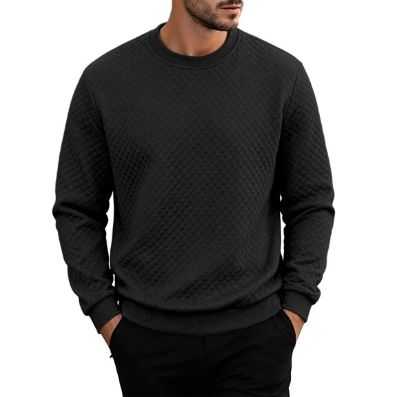 HOOMEUMY Men's Solid Long Sleeved Round Neck Casual Sports T shirt Fashionable Comfortableable Daily Use for Outdoor Activities and Leisure Wear