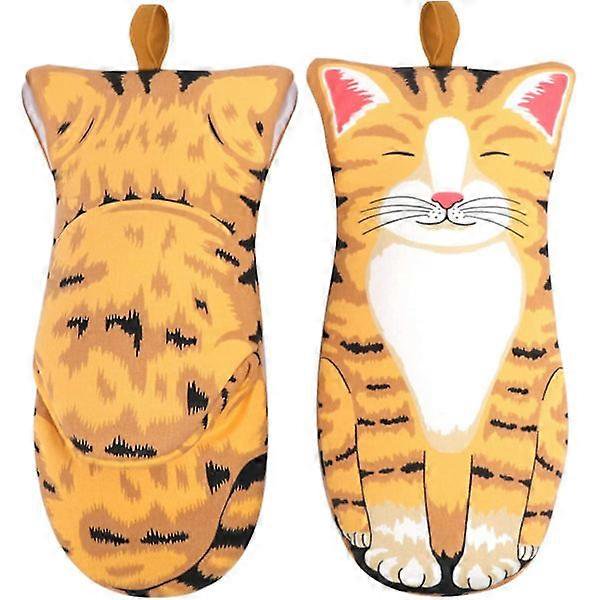 1 pair Anti-heat oven gloves, thick cotton gloves, lady cat paw kitchen insulated gloves, heat-resistant grill gloves for BBQ