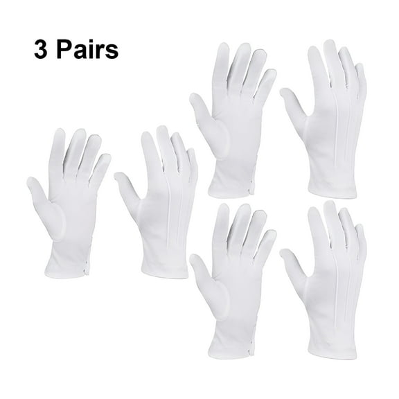 TELOLY 3 Pairs White Polyester Marching Gloves,Formal Tuxedo Honor Guard Parade Gloves