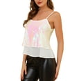 thumbnail image 4 of Allegra K Women's  Sleeveless Crop Camisole Contrast Panel Sequin Vest Chiffon Tank Tops, 4 of 6