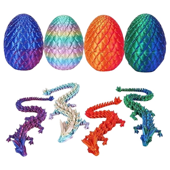 Set of 4 3D Printed Dragon Eggs, Articulated Glass Articulated Mystery Dragon, 3D Printed Surprise Animal Set
