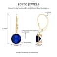 thumbnail image 6 of Rosec Jewels Cushion Cut Created Blue Sapphire Solitaire Drop Earrings for Women - 8 mm, 10K Yellow Gold, 6 of 7