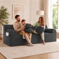 thumbnail image 2 of SESSLIFE 3 Seater Sofa Couch, Comfy Extra Deep Seat Cloud Couch with 3 Pillows and Side Pockets, Corduroy Low Profile Floor Sofa for Living Room, Compact No Assembly Couch, Dark Grey, 2 of 8