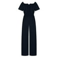 thumbnail image 4 of Gaecuw Overall Jumpsuit for Women Dressy Romper for Women Short Sleeve Overall Band Collar Solid Onesie One Piece Outfits Loose Baggy Long Pants Wide Leg Summer Romper Pull On Ankle Length Trousers, 4 of 5