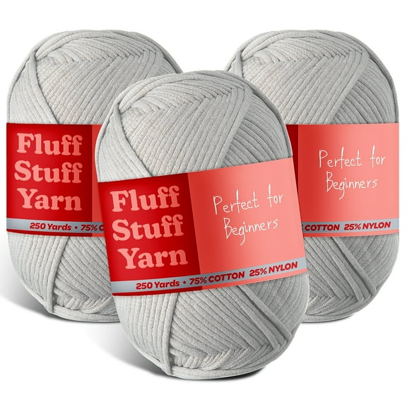 LammaLoe Cotton Yarn For Crocheting And Knitting, (250 Yards) Worsted Medium #4 Crochet Yarn For Beginners, 3 Pack, Light Grey