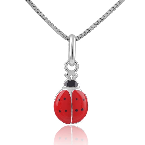 SilverCloseOut Sterling Silver Red Ladybug Necklace, Box Chain