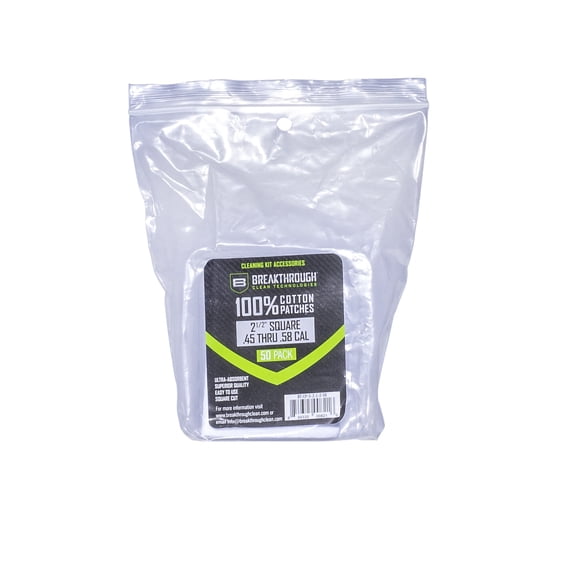 Breakthrough Clean Technologies® Cotton Patches, 2.5" Square, .45 Thru .58 Caliber, 50-Pack