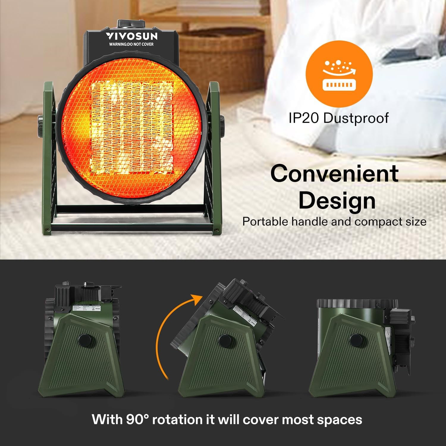 VIVOSUN Portable Greenhouse Heater with Adjustable Thermostat - Thumbnail 4