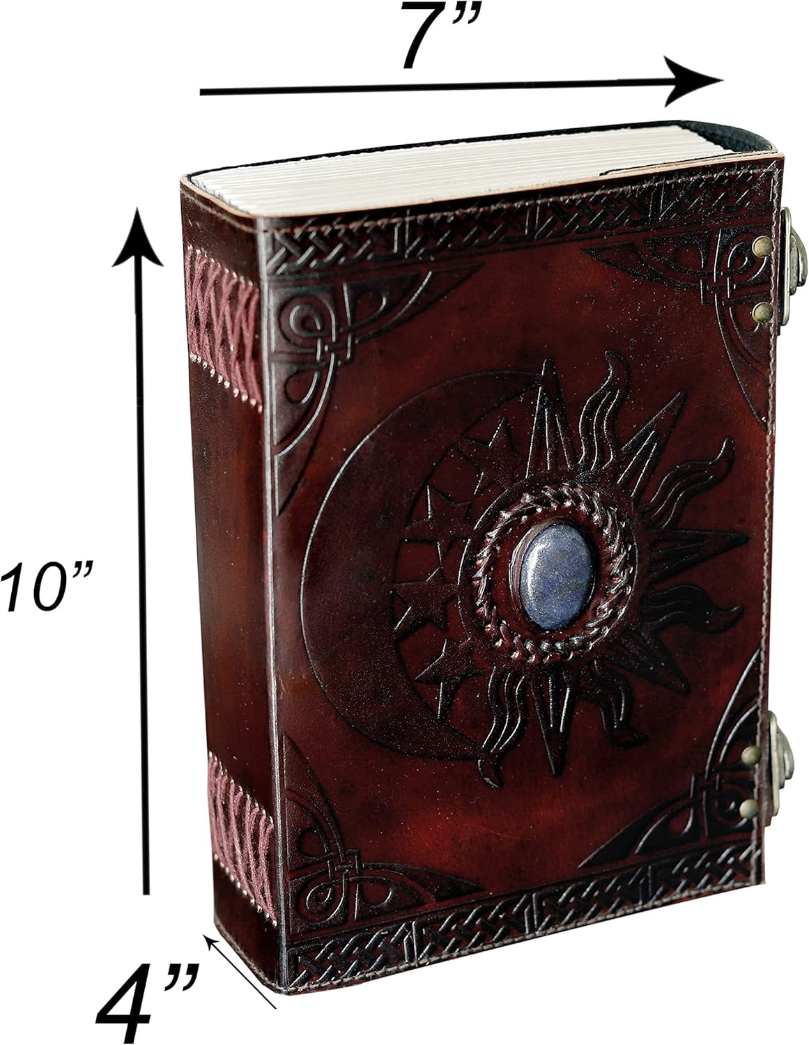 Leather Journal with  and Moon Embossing and Blue Stone Detail - Vintage Water Buffalo Diary for Writing Sketching