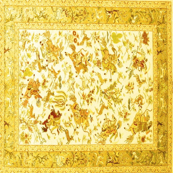 Ahgly Company Machine Washable Indoor Square Animal Yellow Traditional Area Rugs, 7' Square