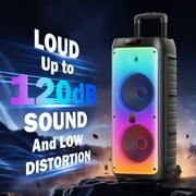 JYX Party Speaker with Wheels for Outdoor, Bluetooth Speaker with 2 Microphones, Dual 8 Subwoofer Deep Bass, Rgb Lights, T38-T