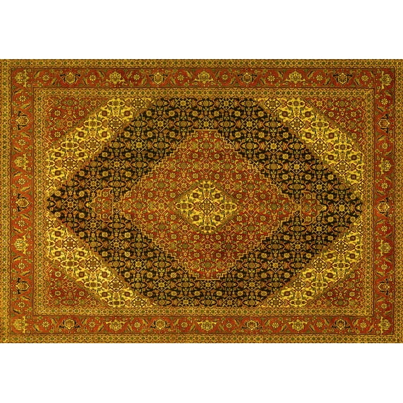 Ahgly Company Indoor Rectangle Medallion Yellow Traditional Area Rugs, 4' x 6'
