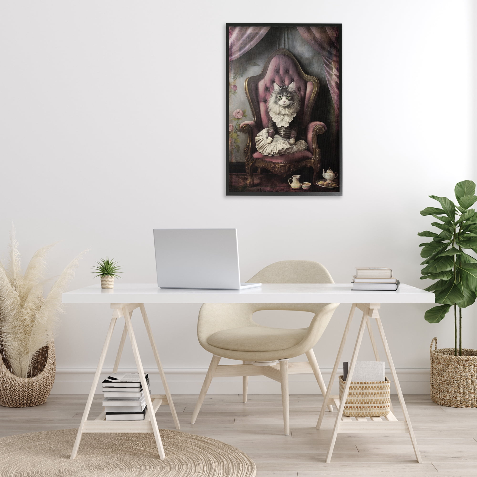 Stupell Industries Royal Cat & Tea Novelty Painting Black Framed Art Print Wall Art, 20 x 30