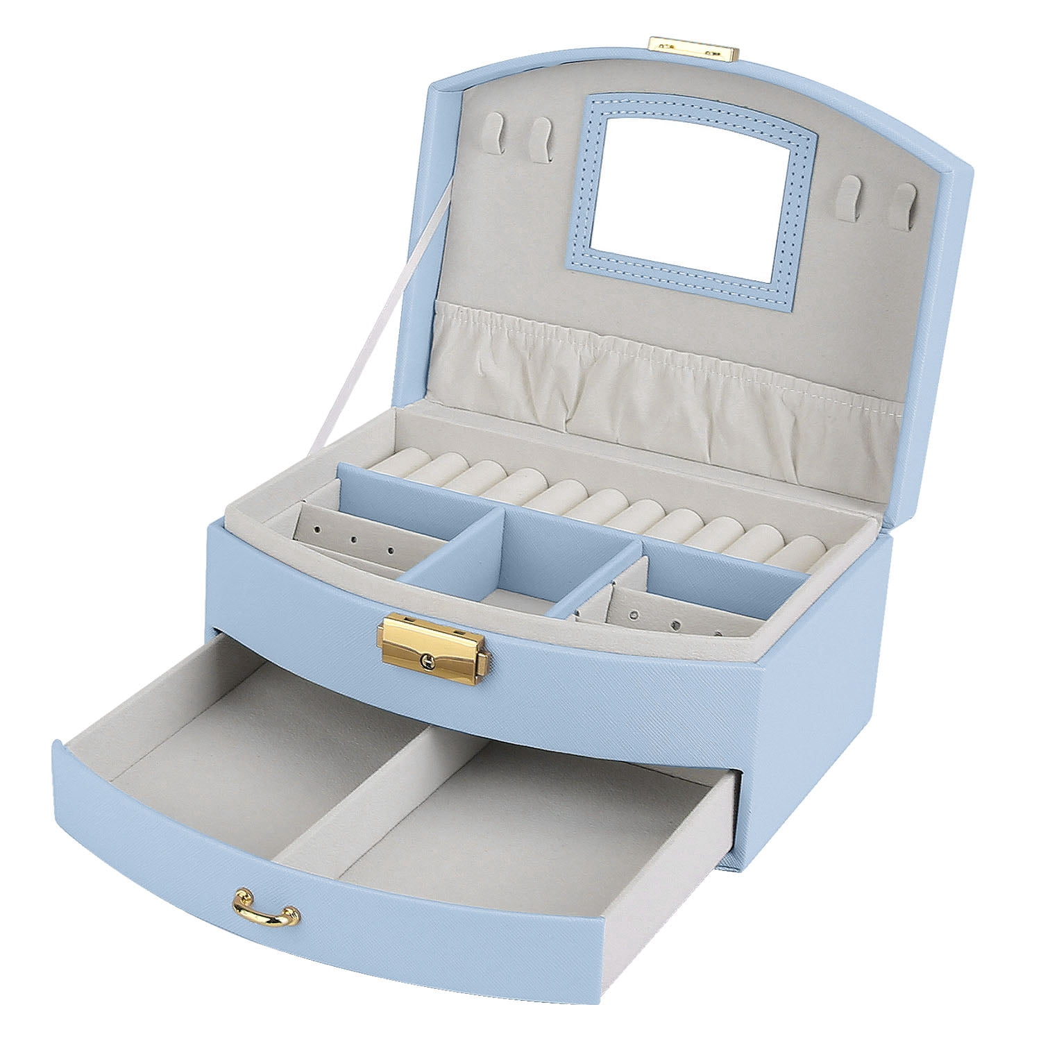 iMounTEK Synthetic Leather Jewelry Box 2-Layer Jewelry Travel Case for Rings Earrings Necklaces Bracelets