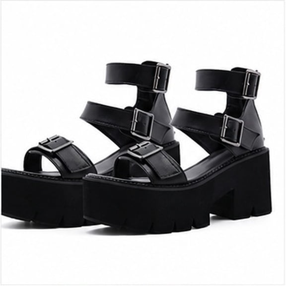 FONDOTIN 1Pair Female High Heeled Sandals Black PU Microfiber Suitable for Parties