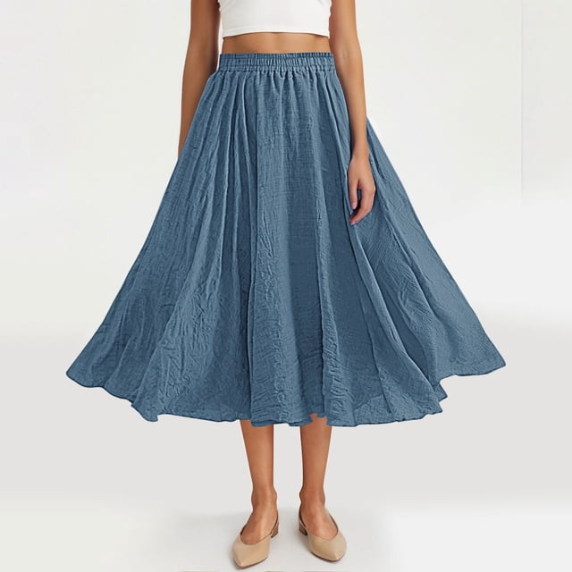 TaTaai Women Summer Solid Elastic Waist Skirt Casual Loose Fit Skirt Ladies Holiday Gathering Vacation Wear Lightweight Breathable No Fading Soft Elegant Skirt Gift