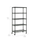 Seville Classics 5-Tier Steel Wire Shelving with Wheels, 30 W x 14 D x 60 H, Black