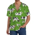thumbnail image 2 of Picia Cows With Calfs Green Men's Linen Shirts Short Sleeve Cuban Beach Shirts Casual Shirts Button Down Shirt for Men Beach Summer Wedding Shirt-Small, 2 of 7