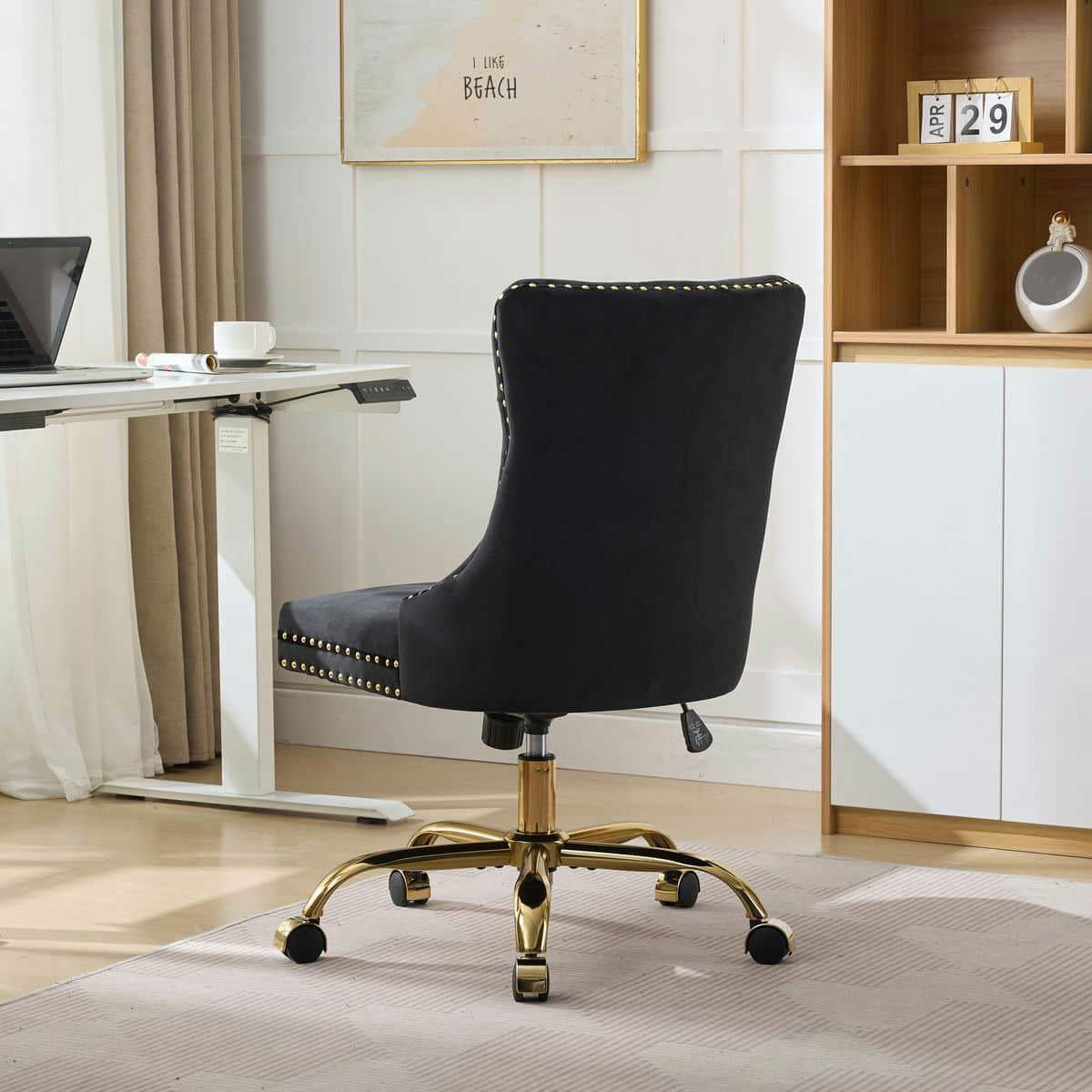 GVN Ergonomic Computer Chair, Home Office Desk Chairs,Office Chair with Golden Metal Base, Adjustable Desk Chair Swivel Office Chair (Black)
