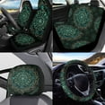 thumbnail image 2 of Garronmavis Green Mandara Car Seat Cushion 11 Pieces of Set with Car Cup Coaster/Cars Headrest Cover/Steering Wheel Cover/Handbrake & Gear Shift Knob Cover Automobile Decorative, 2 of 7