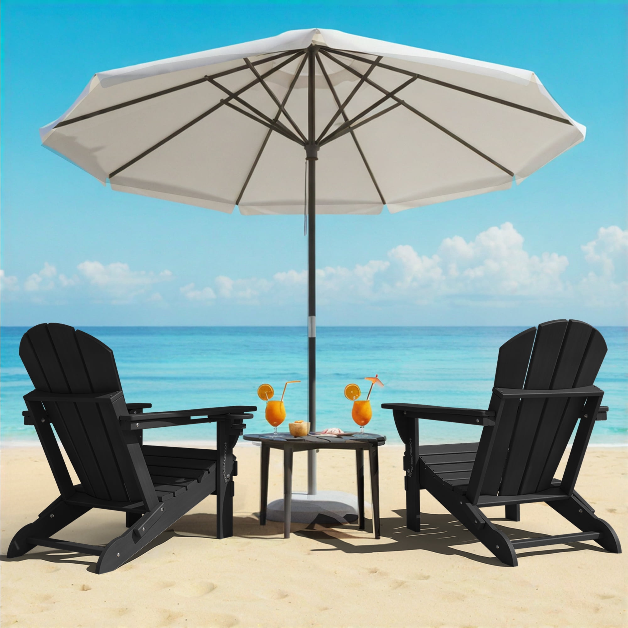 MUCHENGHY Folding Adirondack Chair, Classic HDPE Plastic Fire Pit Chair, Black