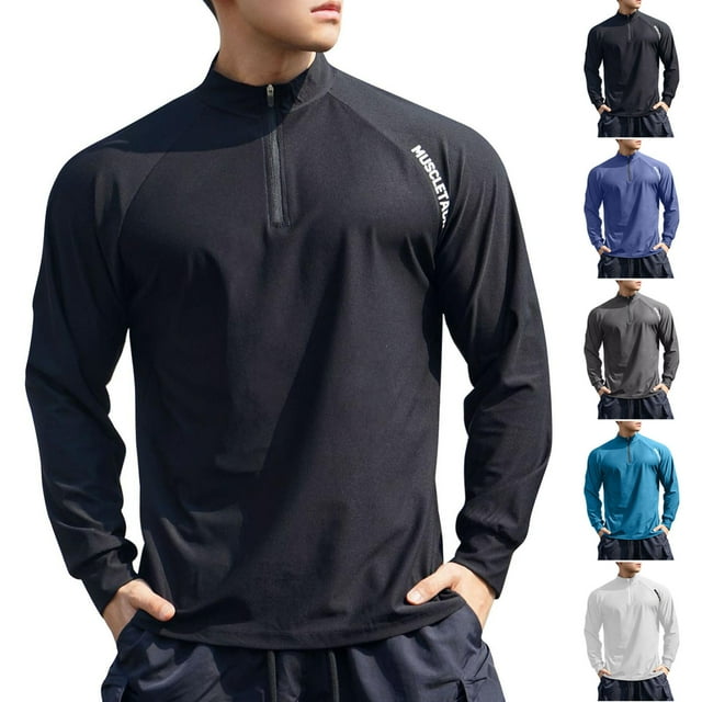 QIPOPIQ Men's UPF 50+ Sun Shirt 1/4 Zip Up Long Sleeve Rash Guard Lightweight Hiking Workout Running Pullover Clearance