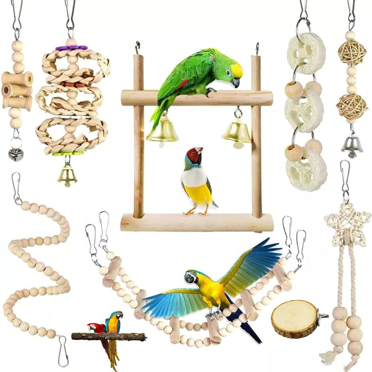10pcs Bird Parrot Swing Toys Pet Bird Swing Perch Cage Toys Bird Toys Chewing Standing Hanging Perch Hammock Climbing for Budgerigar Parakeet Cockatiel Other Small to Medium Birds Walmart