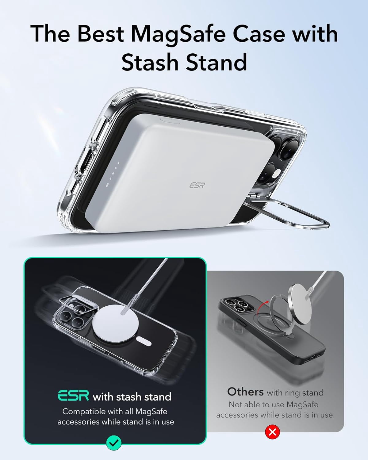 MHAWBL-for iPhone 16 Pro Max Case, Compatible with MagSafe, Military-Grade Protective Case, Built-in Stash Stand Phone Case, Scratch-Resistant Back Cover, Classic Series, Clear