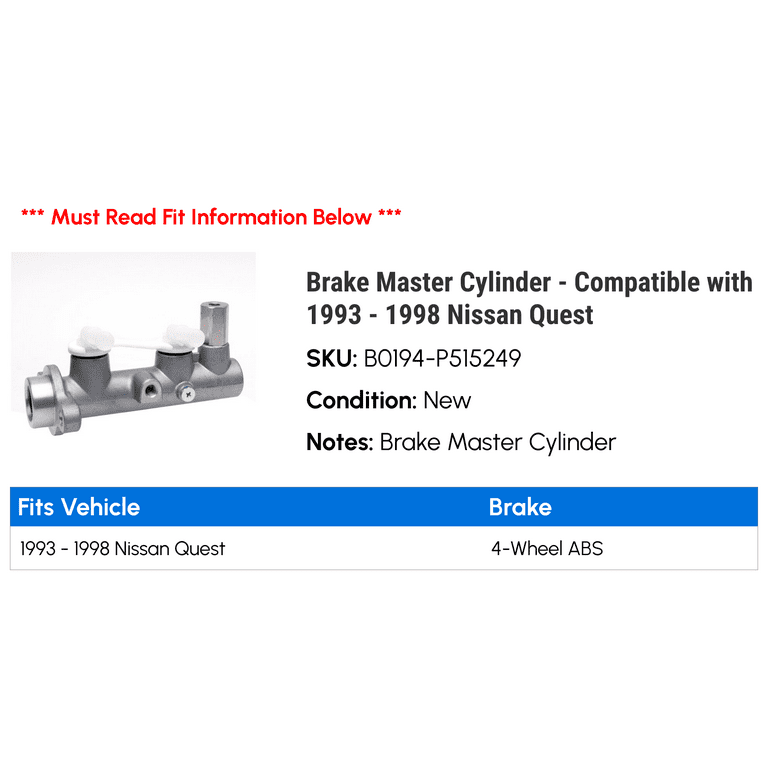 Brake Master Cylinder - Compatible with 1993 - 1998 Nissan