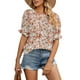 thumbnail image 1 of Blusa de manga con volantes estampada, cuello redondo, borde elástico, blusa informal para mujer, citas, naranja, M, 1 of 6