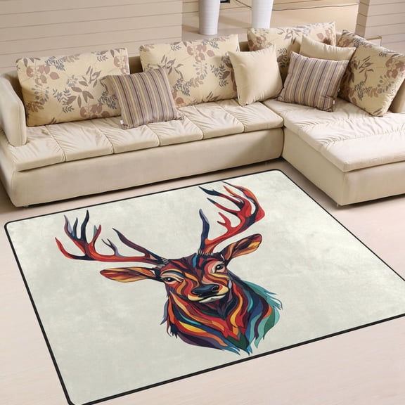 BZSMCE Vintage Area Rugs Colorfull Deer Pattern Creative Area For Home