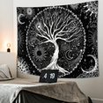 thumbnail image 2 of Tapiz de árbol de la vida estrellado en blanco y negro - Tapiz estético para colgar en la pared decoración del hogar para dormitorio, sala de estar (m/150x130cm, árbol de la vida). Afortunado Sencillez, 2 of 3