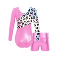 thumbnail image 2 of Aislor Girls Kids 2 Piece Ballet Dancewear Shiny Metallic Long Sleeve Leotard and Shorts Set for Gymnastic Pink 8, 2 of 7