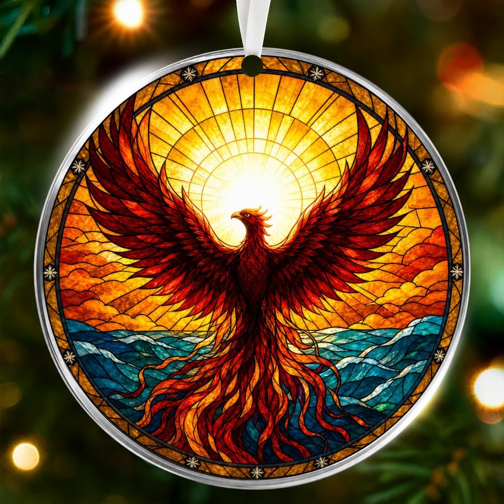 Phoenix Ornament - Phoenix Gifts for Women Firebird Decor Rising Gift Phoenix Christmas Ornament Rise From The Ashes Keepsake Gift Round Acrylic Design Ready To Hang