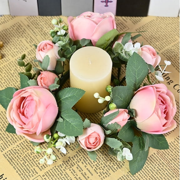 Christmas Garland Decorations, Candle Garland, Mini Rose Floral Wreath for Wedding Centerpieces and Table Decor, Artificial Rose Flower, Red Orange Pink White Beige Blue, Plastic