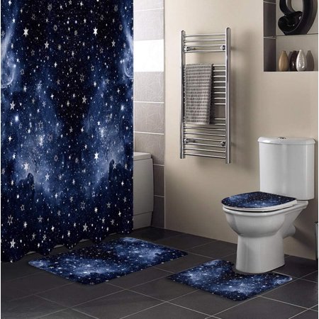 ZHANZZK Mystic 4 Piece Bathroom Set Shower Curtain Bath Rug Contour Mat and Toilet Lid Cover