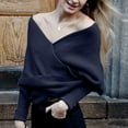 thumbnail image 2 of Curuila Women Sweater Off Shoulder Neck Knitted Solid Color Long Sleeve Comfort Soft Warm Autumn Winter Pullover Blue Size One Size, 2 of 5