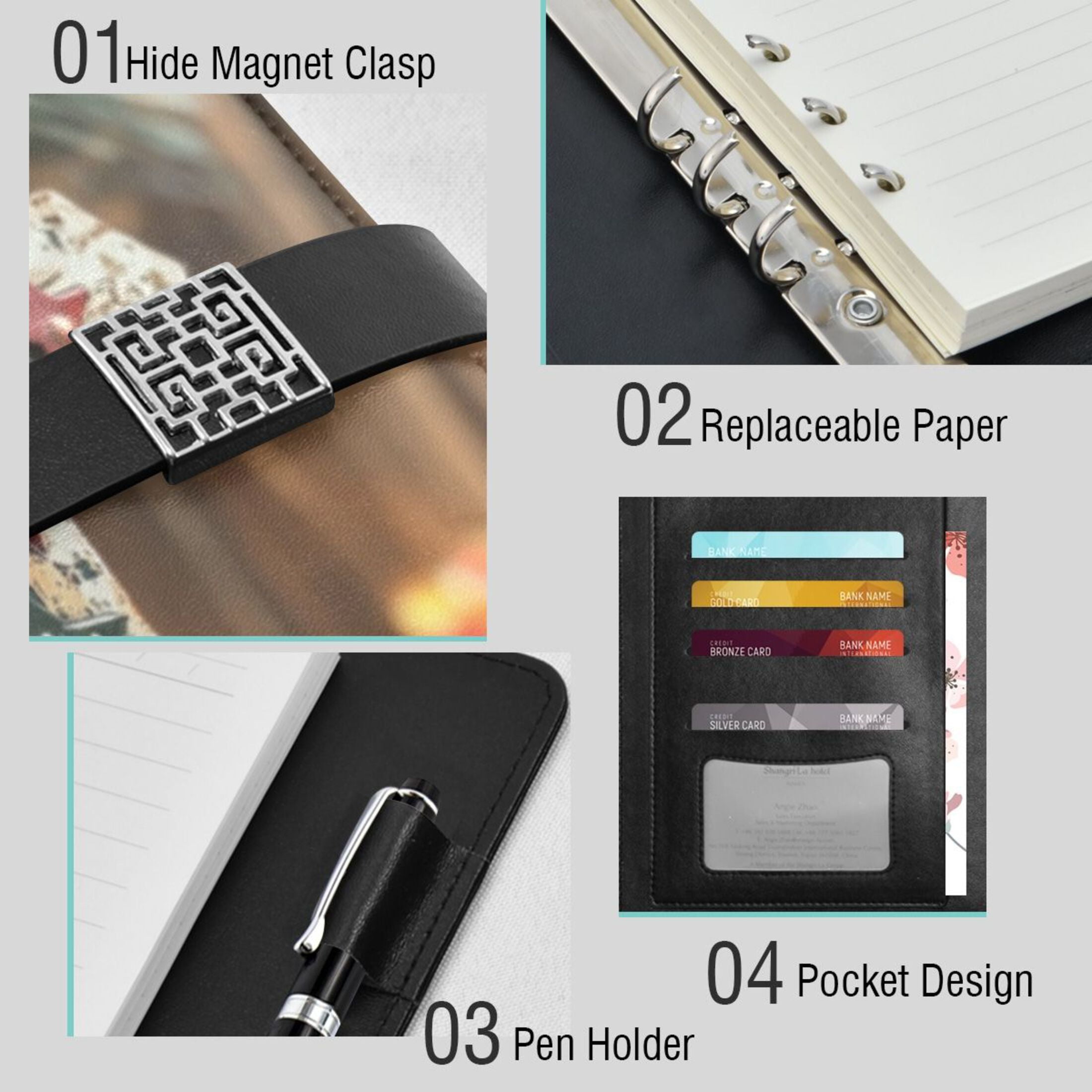 Leather Planner Leather Notebook Notebook Journal Binder Design Pen Pocket Design Convenient for Storage Christmas Cross