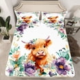 thumbnail image 2 of Homewish Kawaii Brown Cow Twin Sheet Sets for Kid, Farmhouse Animal Twin Fitted Sheet, Watercolor Rustic Flower Flat Sheet, Microfiber Bedroom Decor, 3-Piece, 2 of 7