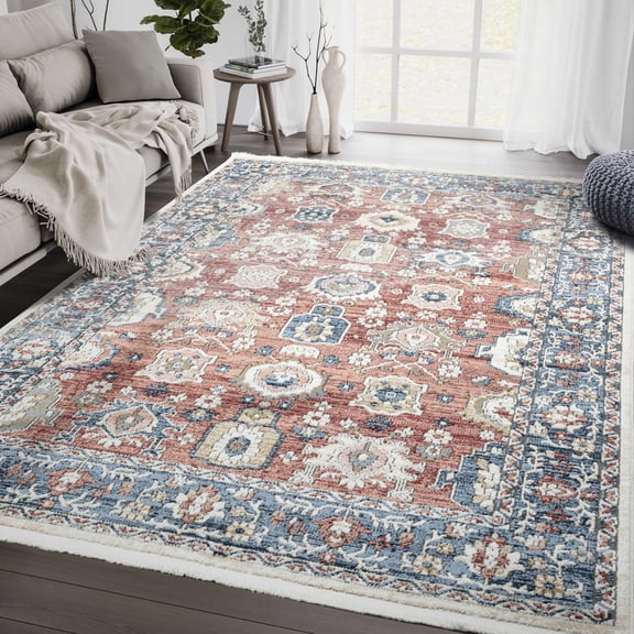 Abani Savoy Red Blue Oriental Vintage Area Rug 4x6 Power-Loomed