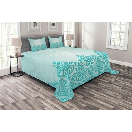 European Style Set Turquoise Bedspread Set, Retro Style Medieval European Victorian Gradient Royal Pale Patterns Artwork Print, Decorative Quilted Coverlet Set with Pillow Shams Included, Blue, by Ambesonne ()