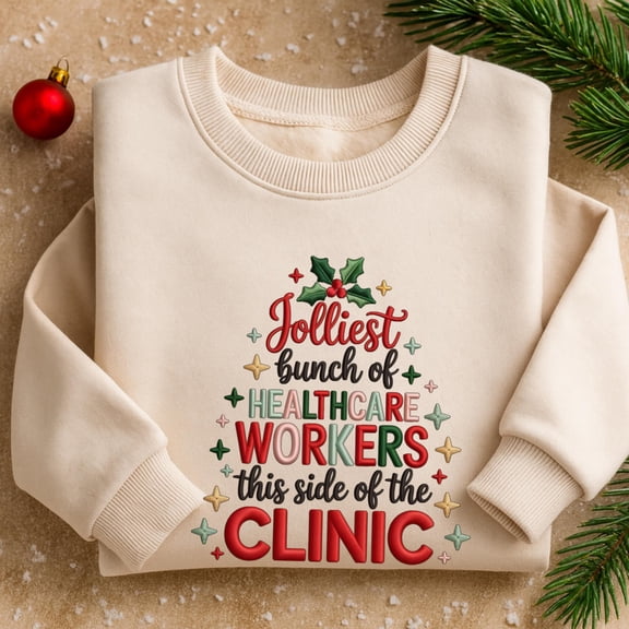 Embroidered Jolliest Bunch of Healthcare Workers Shirt, Healthcare Worker Christmas Shirt, Medical Christmas Shirt, Holiday Gifts