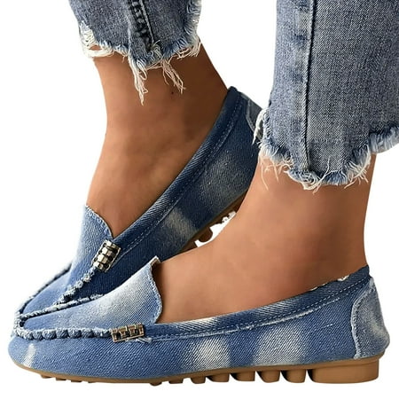 Mepaouo Slip on Loafers for Women Denim Casual Walking Penny Flats Knit Office Driving Work Shoes